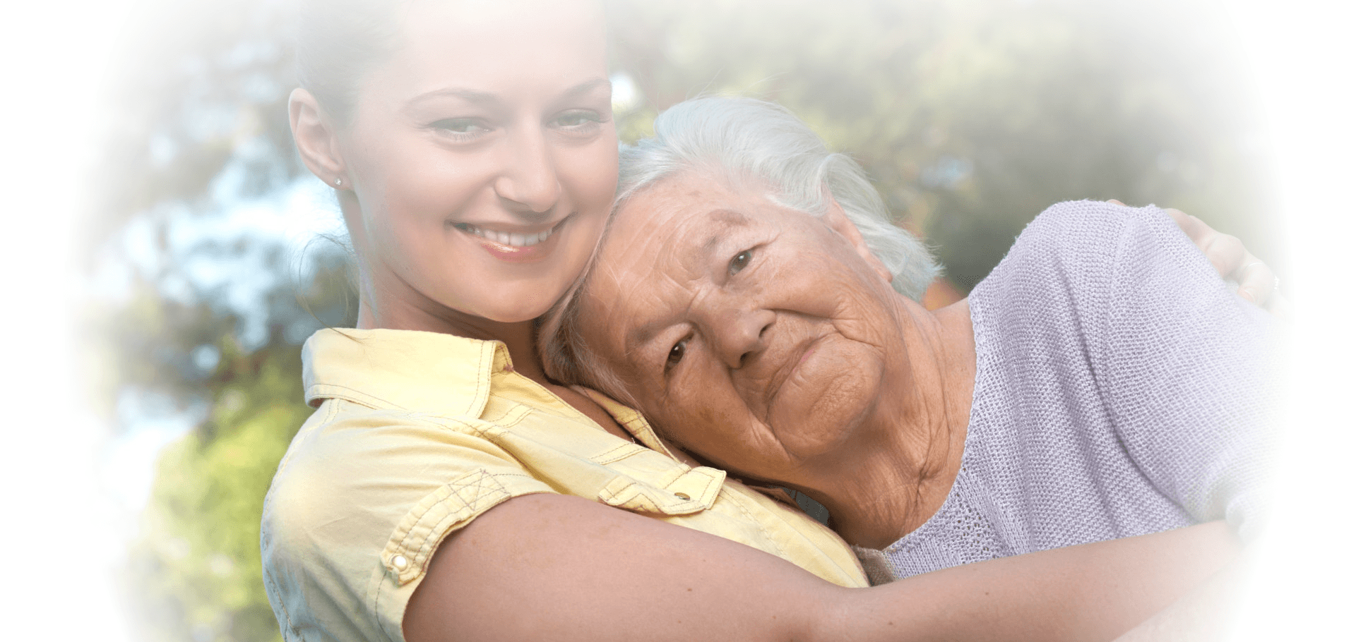 a lady and an old man smiling at each other